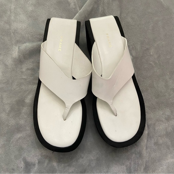 New! Frame Le Ocean chunky platform Wedge thong Sandals Size 37.5 white - Picture 2 of 9